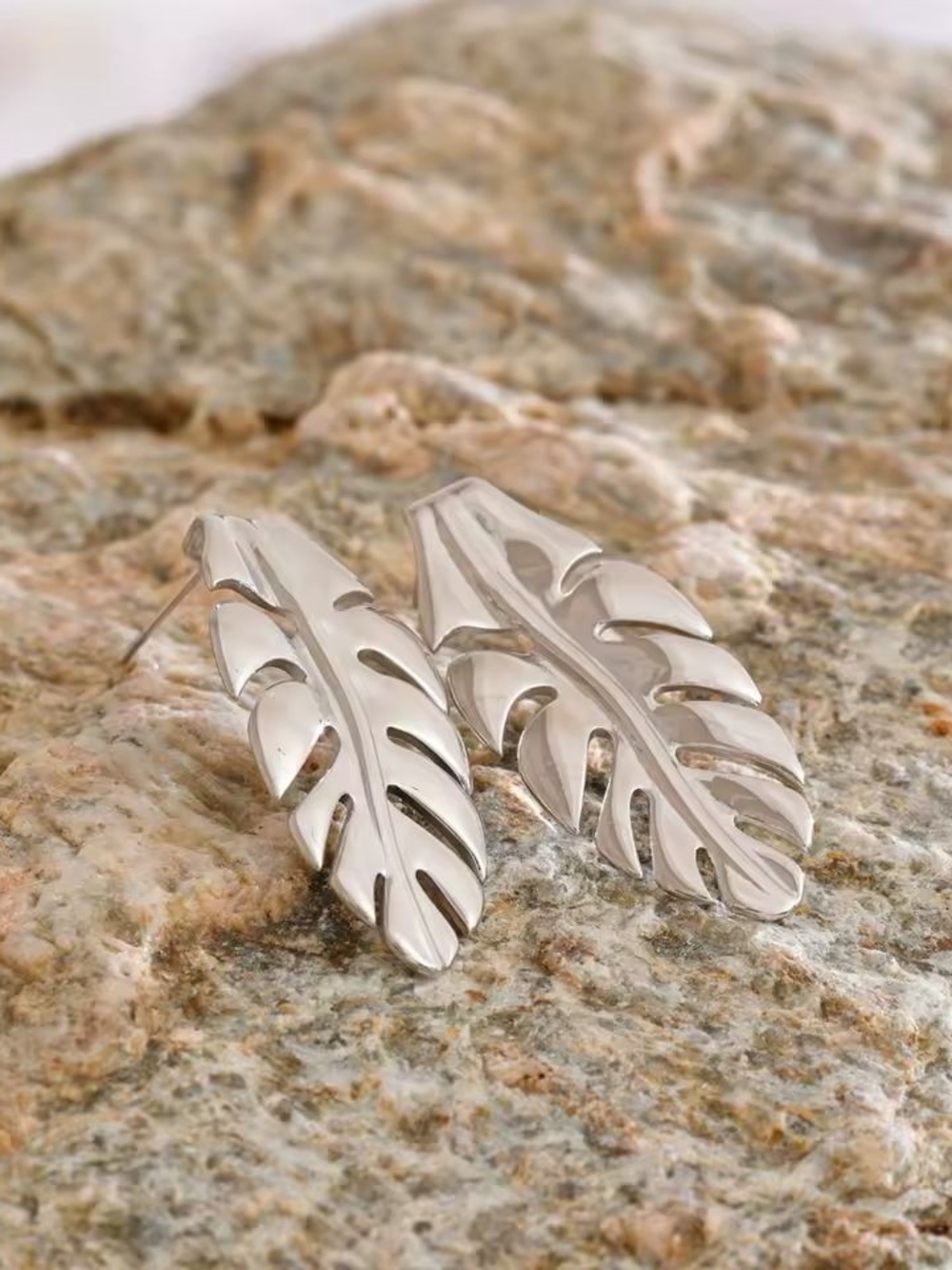 Silver Leaf Drop Earrings - Picture 6 of 7